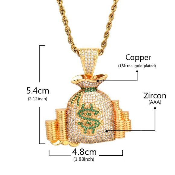 " HOST PICK "Cubic Zircon Money Bag Iced Out Pendant - Picture 13 of 13